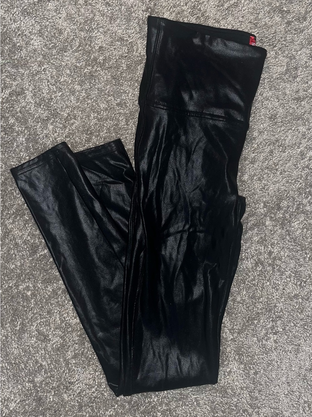 SPANX Black Shiny Faux-Leather Leggings